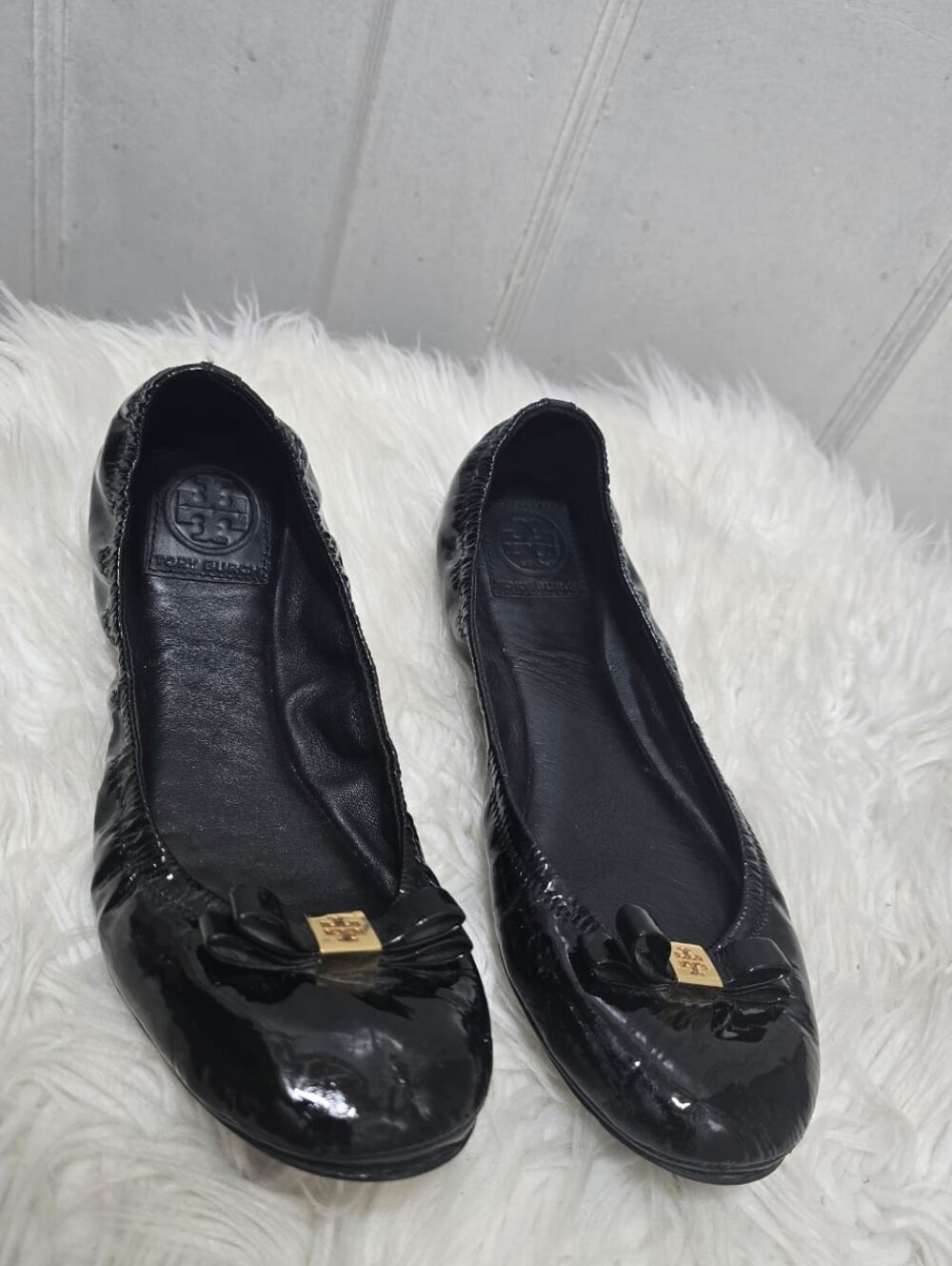 Tory Burch Shoes Women's Comfort Logo Ballet Flats Black Patent Leather 9.5 M